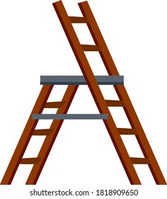 Stairs. Object for climbing to the top in side view. Cartoon flat illustration. Brown wooden stepladder