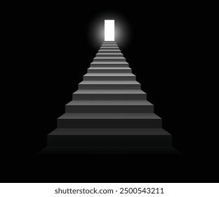 Stairs on black background, opportunities concept, open doors black and white vector illustration. 