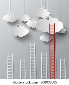 Stairs on a cloud concept vector.paper art style.