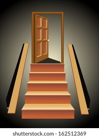 Stairs in up to an open door the leader to success