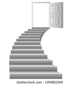 Stairs to open door vector illustration. Growth concept. Goal to be won.