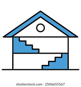 Escaleras en dos pisos de diseño de iconos. Representa Dos Escaleras De Piso, De Doble Nivel, De Dos Pisos, Escaleras De Múltiples Niveles. Icono de Vector.