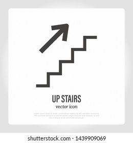 Up stairs public sign: staircase with arrow thin line icon. Vector illustration.