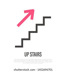 Up stairs public sign: staircase with arrow thin line icon. Vector illustration.