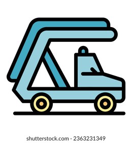 Vector de contorno de icono de rampa de escaleras. Vuelo de negocios. Color plano de terminal de servicio