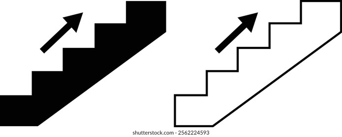 Stairs realistic icon set. Architectural object staircase up steps black flat and line vector collection isolated on transparent background. Modern templates interior staircase architecture direction.