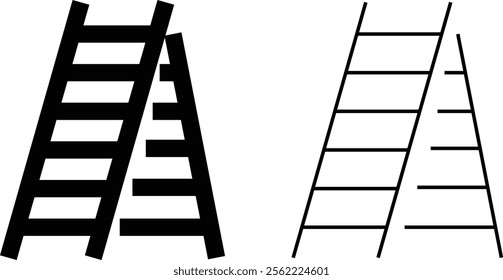 Stairs realistic icon set. Architectural object staircase up steps black flat and line vector collection isolated on transparent background. Modern templates interior staircase architecture direction.