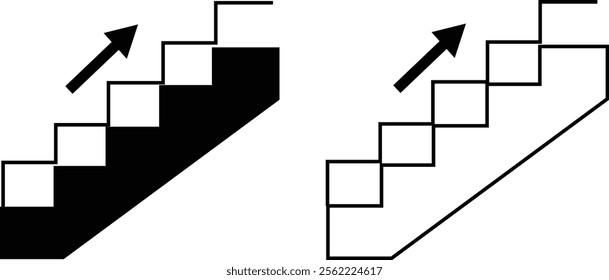 Stairs realistic icon set. Architectural object staircase up steps black flat and line vector collection isolated on transparent background. Modern templates interior staircase architecture direction.