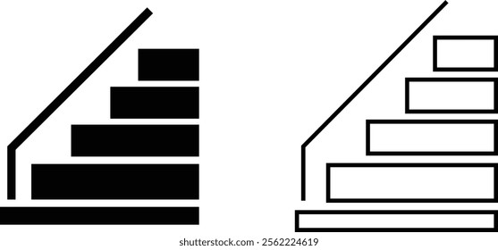 Stairs realistic icon set. Architectural object staircase up steps black flat and line vector collection isolated on transparent background. Modern templates interior staircase architecture direction.