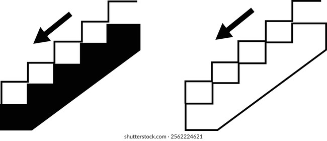 Stairs realistic icon set. Architectural object staircase up steps black flat and line vector collection isolated on transparent background. Modern templates interior staircase architecture direction.