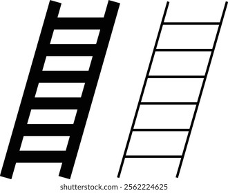 Stairs realistic icon set. Architectural object staircase up steps black flat and line vector collection isolated on transparent background. Modern templates interior staircase architecture direction.