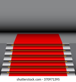 Stairs with red carpet. Vector illustration.