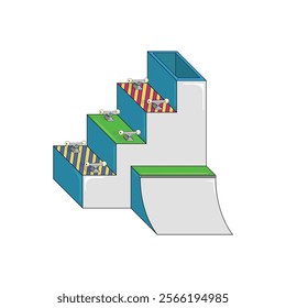 stairs retro groovy with skate vector element or symbol