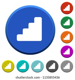 Stairs round color beveled buttons with smooth surfaces and flat white icons