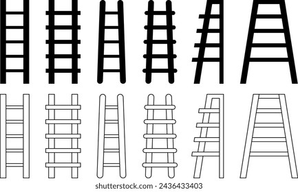 stairs set icon. isolated simple silhouette and line design. editable vector.
