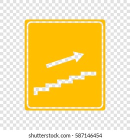 Stairs sign with arrow. Vector. Amber icon on transparent background.