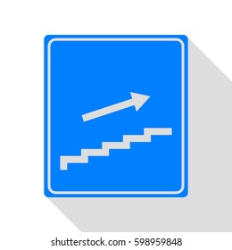 Stairs sign with arrow. Vector. Azure icon with flat style shadow path on white background.