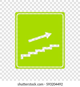 Stairs sign with arrow. Vector. Chartreuse icon on transparent background.