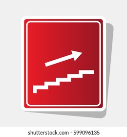 Stairs sign with arrow. Vector. New year reddish icon with outside stroke and gray shadow on light gray background.