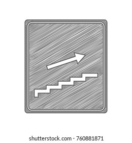 Stairs sign with arrow. Vector. Shaded gray icon on white background. Isolated.