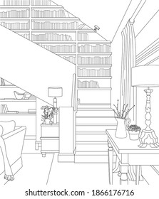 Stairs Space for Book Vector Line Art