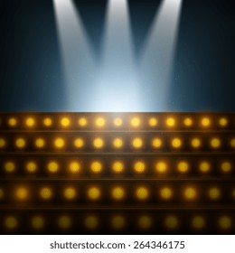 Stairs with Spotlights to Illuminated Stage. Vector Illustration.
