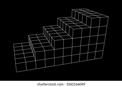 Stairs stage podium wireframe mesh model, vector illustration