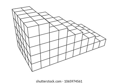 Stairs stage podium wireframe mesh model, vector illustration