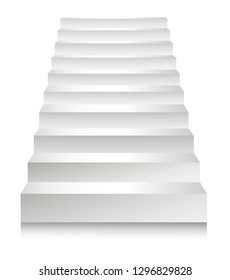 Stairs or staircases and podium ladders. Vector 3D isolated white stairs set isolated in different angles for interior design or building stairway element template icons