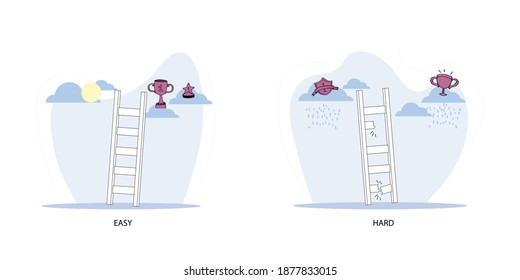 Stairs, steps, ladder, concept of easy and hard goal reaching, achievement, business, success