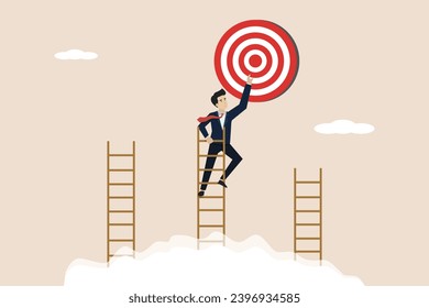 Stairs of success to achieve goals or targets, strategies to win competition, entrepreneurs climb the right stairs to achieve success goals.