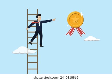 Stairs of success to achieve goals or targets, strategies to win competition, entrepreneurs climb the right stairs to achieve success goals and get awards.