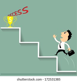Stairs to success, Business man running or jumping on stairs to success. Vector