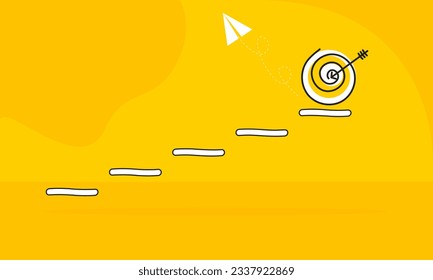 Stairs target arrow on yellow background. Vector Illustration.