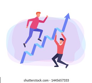 Stairs up teamwork. Successful business concept. Vector flat cartoon design graphic illustration