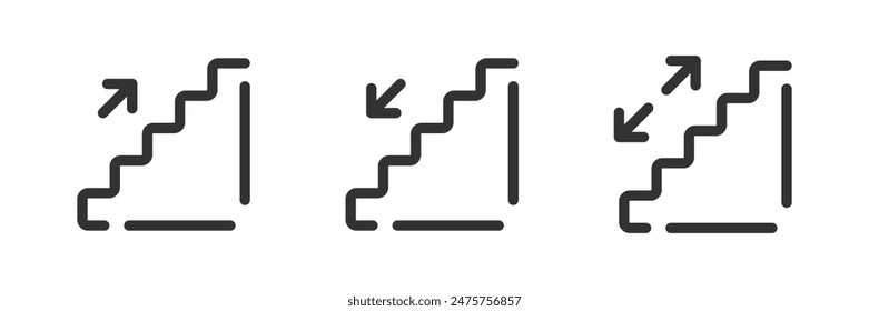 Stairs up, down icon set. Staircase walk. Upstairs, downstairs.