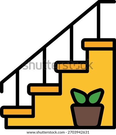 Stairs vector design in modern style, hotel floor access and building navigation concept, facility illustration. Filled Line Icon