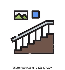 Stairs Vector for Hotel Interior and Accessibility. Staircase illustration. Connectivity icon for building access. Filled Line Icon
