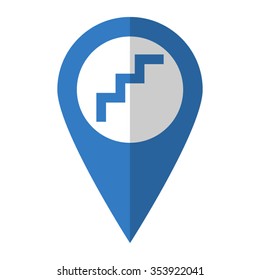 stairs - vector icon; blue map  pointer
