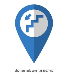 stairs - vector icon; blue map  pointer