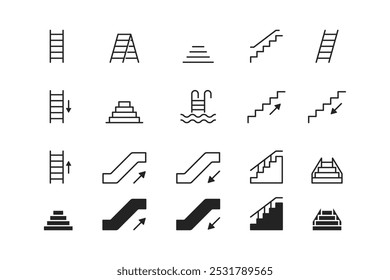 Escaleras icono de Vector. escalera mecánica. ascensor. piscina escaleras estilo de contorno