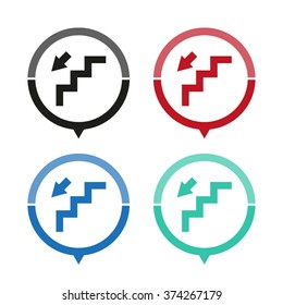 stairs - vector icon; map pointer;  message bubble