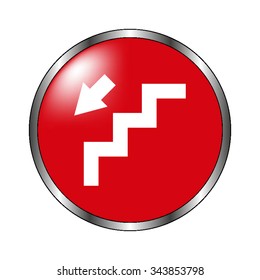 stairs - vector icon on the  red button