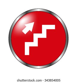 stairs - vector icon on the  red button