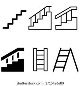 Stairs Vektorillustration Icon Set. Sammlung von Treppenillustrationszeichen.
