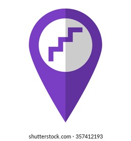 stairs - vector icon;  violet map pointer