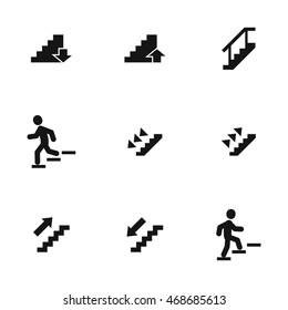Stairs vector icons. Simple illustration set of 9 stairs elements, editable icons, can be used in logo, UI and web design