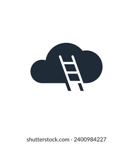 Сloud stairs. Vector linear icon illustration isolated on white background.