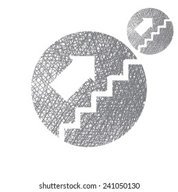 Stairs up vector simple single color icon isolated on white background with sketch lined hand drawn texture.