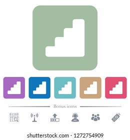 Stairs white flat icons on color rounded square backgrounds. 6 bonus icons included